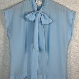 Vintage Lee Mar Pageant Light Blue Secretary Blouse w/ Neck Tie - Women's L (16)